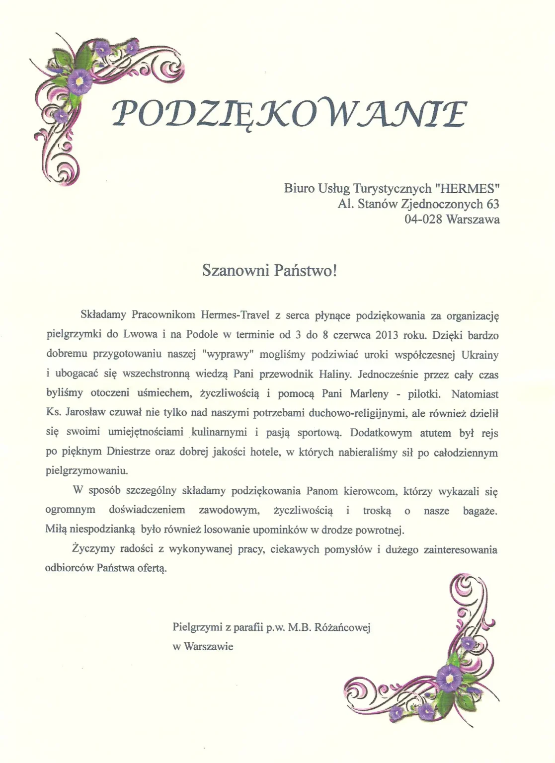 Pielgrzymi z parafii p.w. M.B. Różańcowej w Warszawie